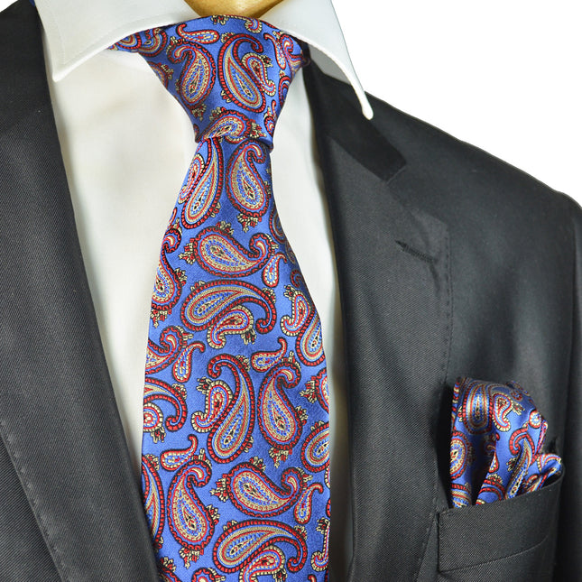 Royal Blue and Red Paisley Silk Tie Set by Paul Malone Paul Malone Ties - Paul Malone.com