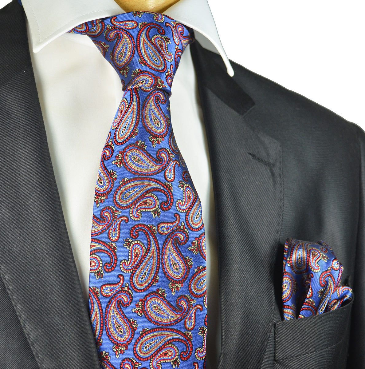 Royal Blue and Red Paisley Silk Tie Set by Paul Malone Regular Tie (58in. x 3.25in) / Blue Royal Blue and Red Paisley Silk Tie Set by Paul Malone Regular Tie (58in. x 3.25in) / Blue