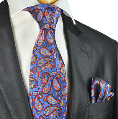 Royal Blue and Red Paisley Silk Tie Set by Paul Malone Paul Malone Ties - Paul Malone.com
