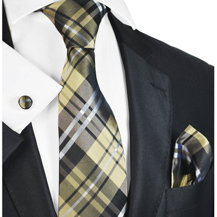 Brown Plaid Silk Tie and Accessories Paul Malone Ties - Paul Malone.com