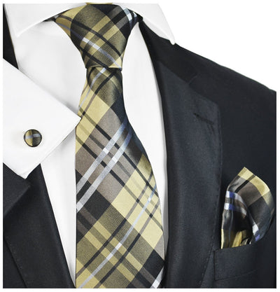 Brown Plaid Silk Tie and Accessories Paul Malone Ties - Paul Malone.com