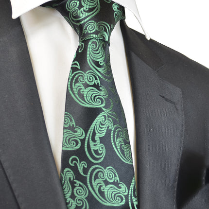 Emerald Green and Black Paisley Silk Necktie Paul Malone Ties - Paul Malone.com