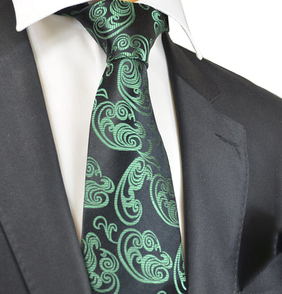 Emerald Green and Black Paisley Silk Necktie Paul Malone Ties - Paul Malone.com