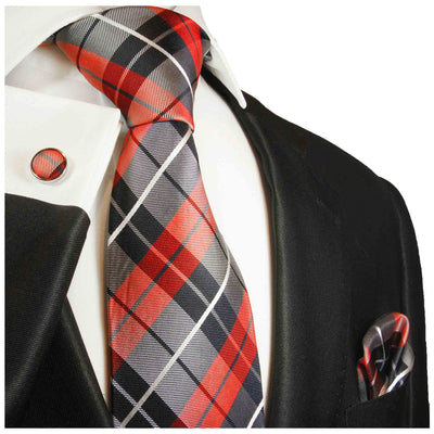 Red and Navy Plaid Silk Necktie Set by Paul Malone Paul Malone Ties - Paul Malone.com