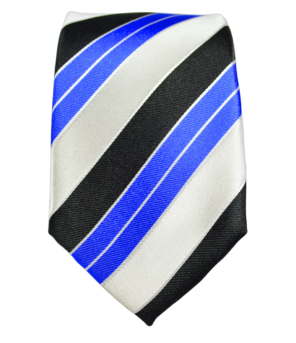 Royal Blue, White and Black Striped Silk Necktie Set