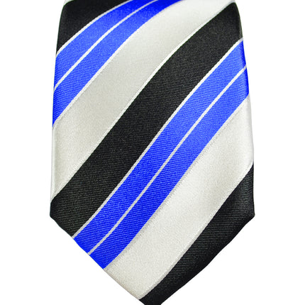 Royal Blue, White and Black Striped Silk Necktie Set Paul Malone Ties - Paul Malone.com