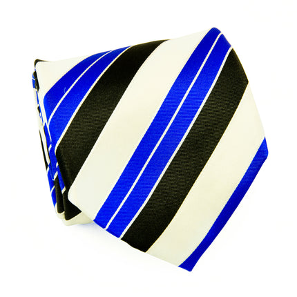 Royal Blue, White and Black Striped Silk Necktie Set Paul Malone Ties - Paul Malone.com