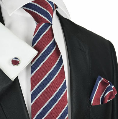 Red and Navy Striped Silk Necktie Set by Paul Malone Paul Malone Ties - Paul Malone.com