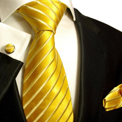 Solid Gold Striped Silk Tie and Accessories Paul Malone Ties - Paul Malone.com