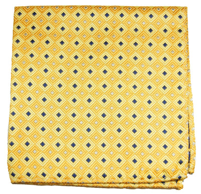 Yellow and Blue Patterned Silk Pocket Square Paul Malone  - Paul Malone.com