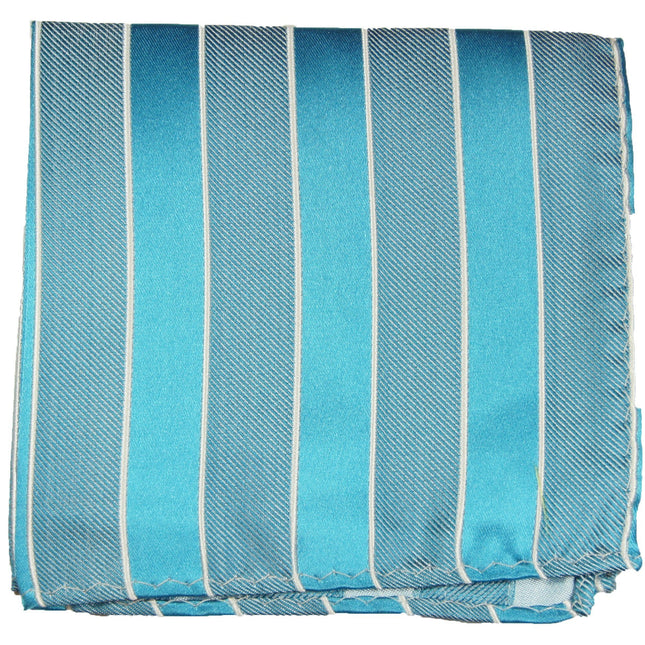 Turquoise Striped Silk Pocket Square Paul Malone Pocket Square - Paul Malone.com