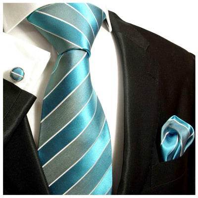 Turquoise Striped Silk Necktie Paul Malone Ties - Paul Malone.com