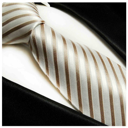 Tan and Cream Striped Silk Necktie Paul Malone Ties - Paul Malone.com