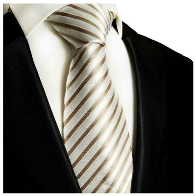 Tan and Cream Striped Silk Necktie Paul Malone Ties - Paul Malone.com