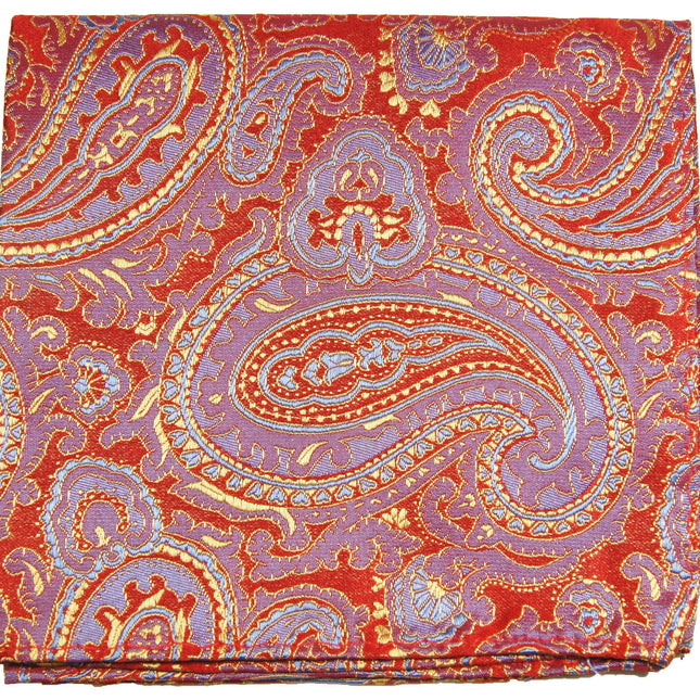 Red, Gold and Blue Paisley Silk Pocket Square Paul Malone Pocket Square - Paul Malone.com
