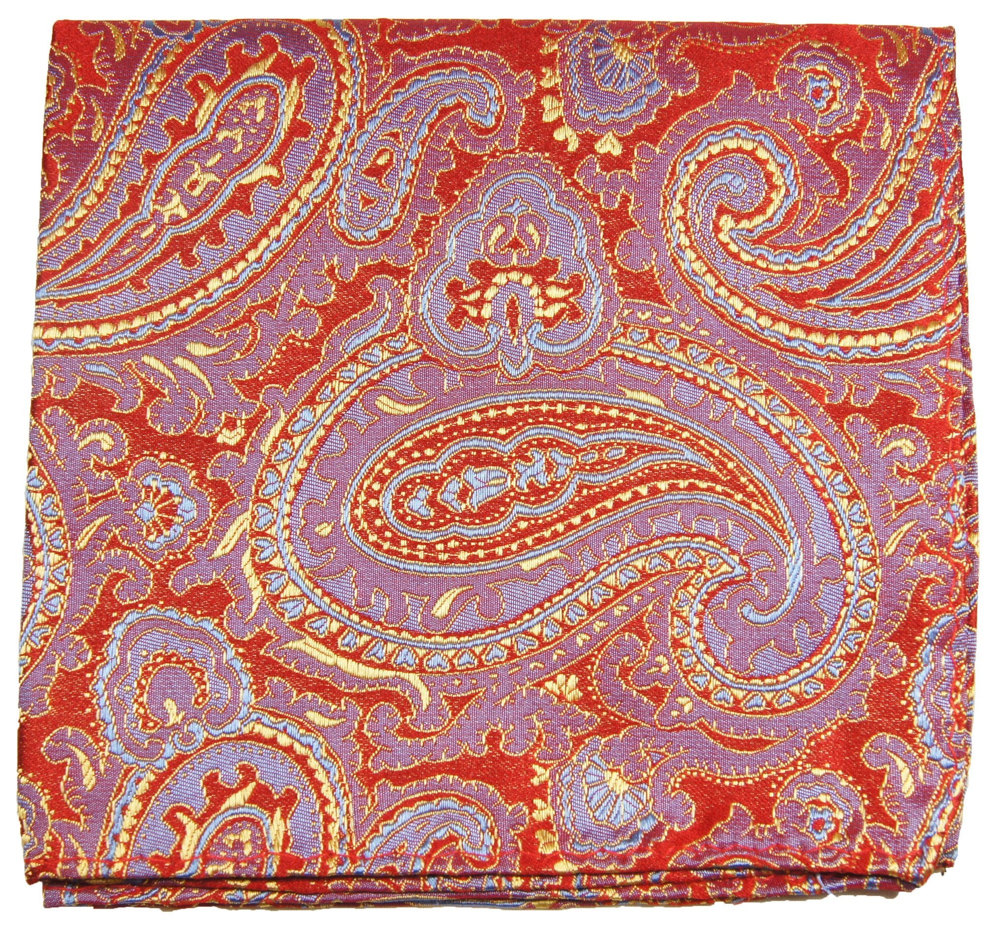 Red, Gold and Blue Paisley Silk Pocket Square | Paul Malone