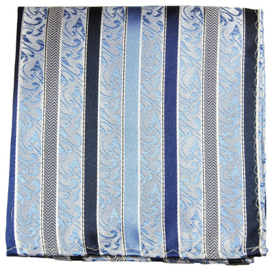 Blue and Navy Striped Silk Pocket Square Paul Malone  - Paul Malone.com
