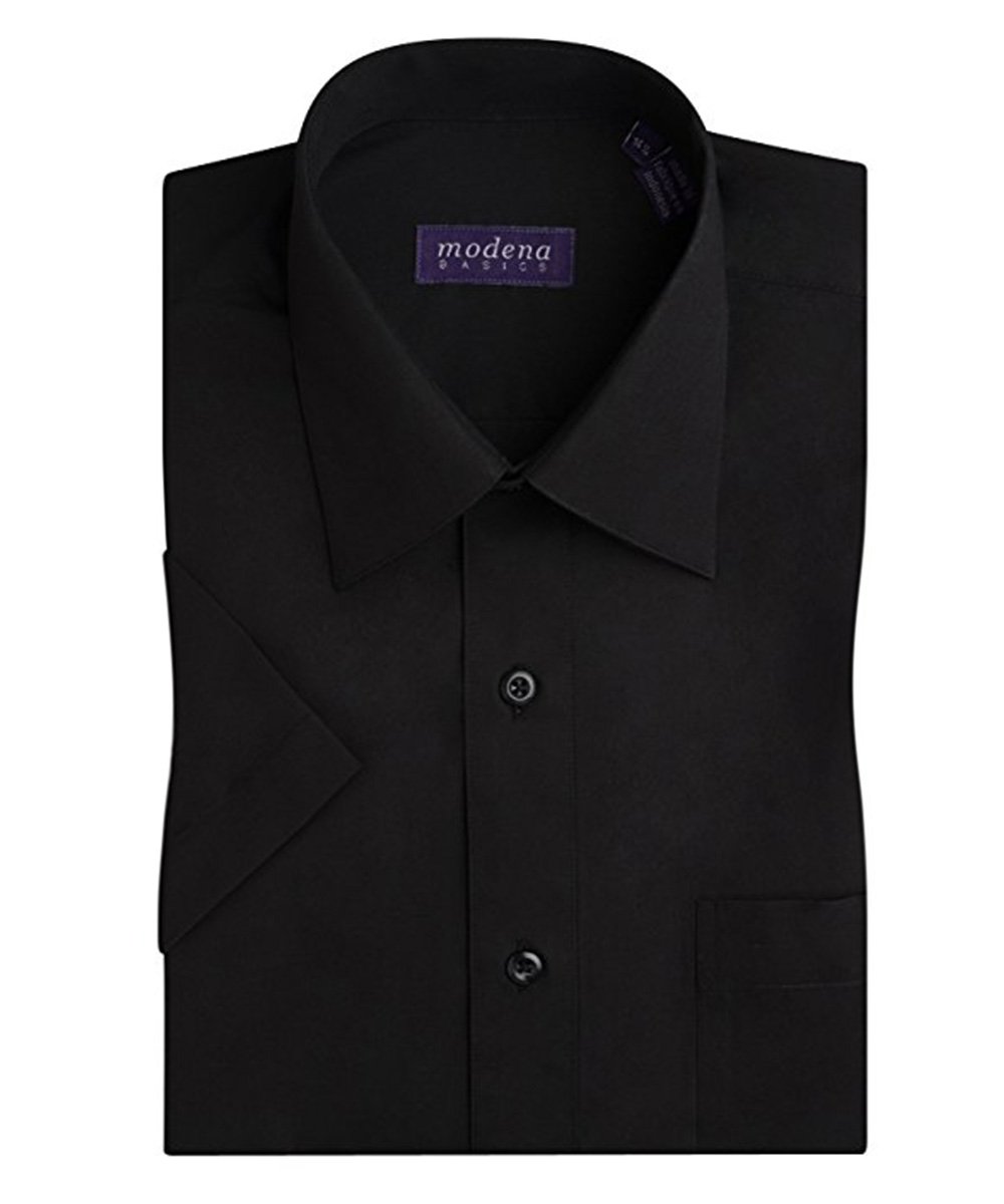 Solid Black Poplin Short Sleeve Dress Shirt 17 Solid Black Poplin Short Sleeve Dress Shirt 17
