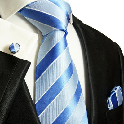 Blue Striped Silk Necktie Set by Paul Malone Paul Malone Ties - Paul Malone.com