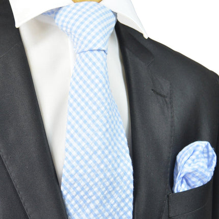 Lite Blue and White Gingham Cotton Tie Paul Malone Ties - Paul Malone.com