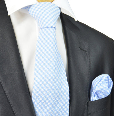 Lite Blue and White Gingham Cotton Tie Paul Malone Ties - Paul Malone.com