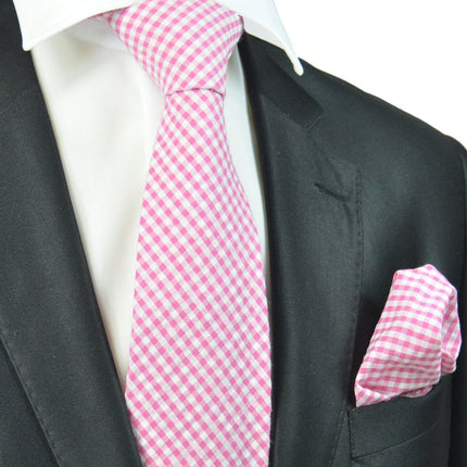 Pink and White Gingham Cotton Tie Paul Malone Ties - Paul Malone.com