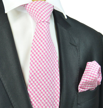 Pink and White Gingham Cotton Tie Paul Malone Ties - Paul Malone.com