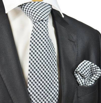 Black and White Gingham Cotton Tie Paul Malone Ties - Paul Malone.com
