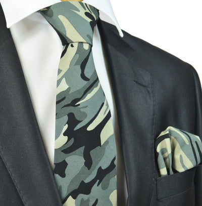 Grey Camouflage Cotton Tie Set Paul Malone Ties - Paul Malone.com