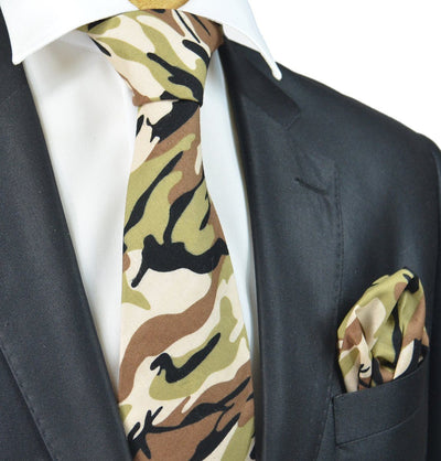 Brown Camouflage Cotton Tie Set Paul Malone Ties - Paul Malone.com