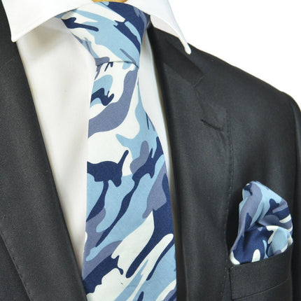 Blue Camouflage Cotton Tie Set Paul Malone Ties - Paul Malone.com