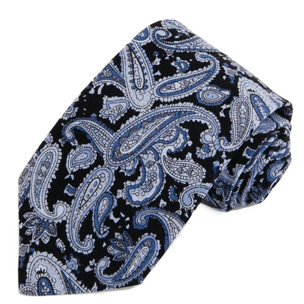 Black and Grey Paisley Cotton Necktie Paul Malone Ties - Paul Malone.com