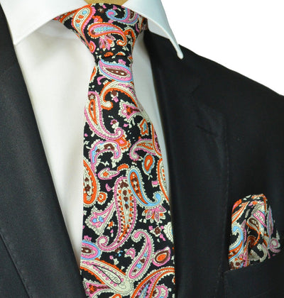 Pink and Black Artisan Paisley Cotton Tie Paul Malone Ties - Paul Malone.com