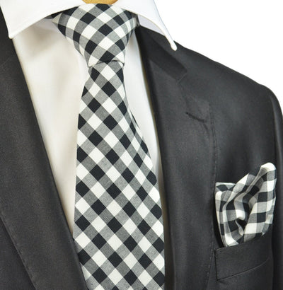 Black and White Checkered Cotton Necktie Paul Malone Ties - Paul Malone.com