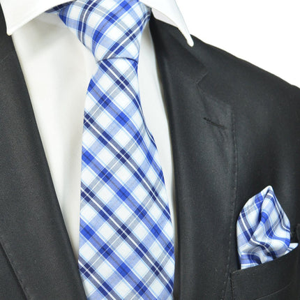 Blue and White Plaid Cotton Necktie Paul Malone Ties - Paul Malone.com
