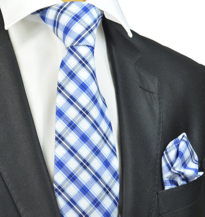 Blue and White Checkered Cotton Necktie Paul Malone Ties - Paul Malone.com