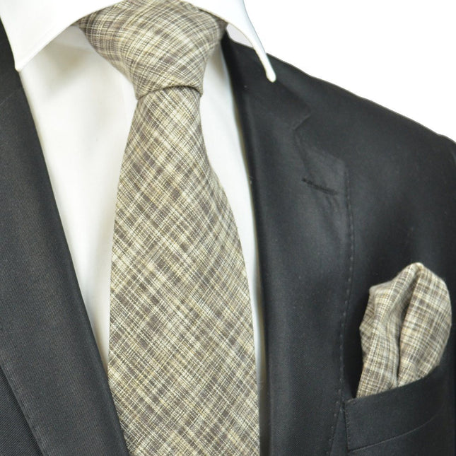 Tan Patterned Cotton/Linen Blend Necktie Paul Malone Ties - Paul Malone.com