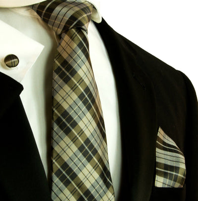 Teak Brown Plaid Silk Tie and Accessories Paul Malone Ties - Paul Malone.com
