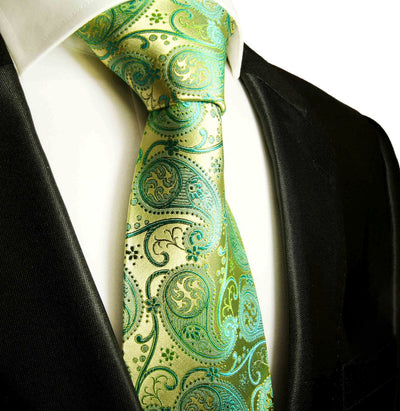 Green and Gold Paisley Silk Necktie by Paul Malone Paul Malone Ties - Paul Malone.com