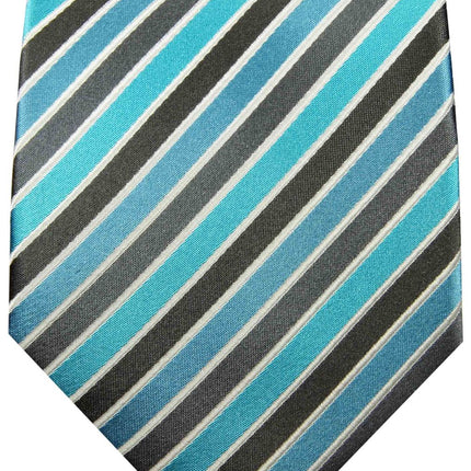 Cyan Blue and Black Striped Silk Tie Set Paul Malone Ties - Paul Malone.com