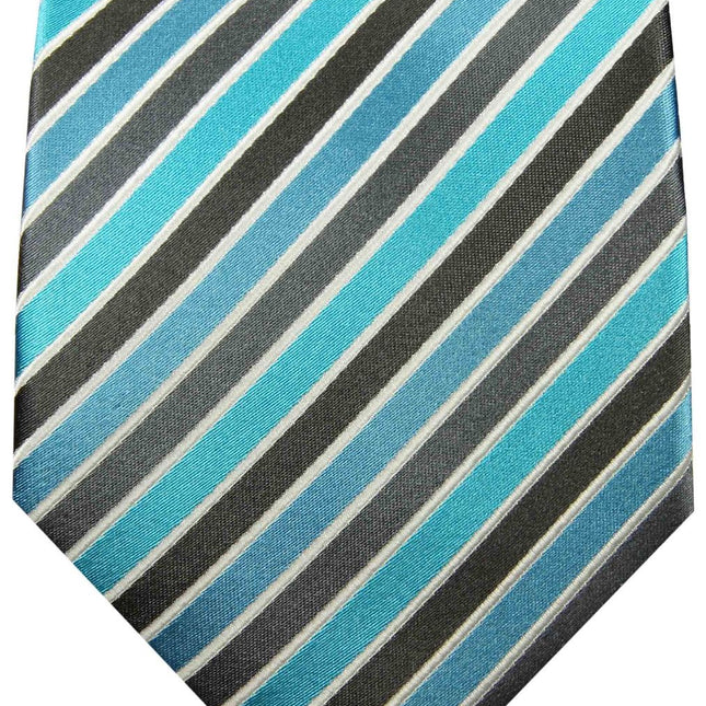 Cyan Blue and Black Striped Silk Tie Set Paul Malone Ties - Paul Malone.com