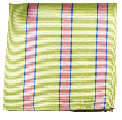 Green and Pink Striped Silk Pocket Square Paul Malone  - Paul Malone.com