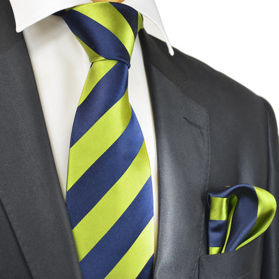 Green and Navy Striped Silk Necktie Set by Paul Malone Paul Malone Ties - Paul Malone.com