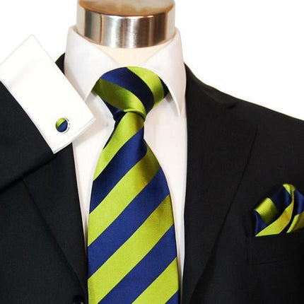 Green and Navy Striped Silk Necktie Set by Paul Malone Paul Malone Ties - Paul Malone.com