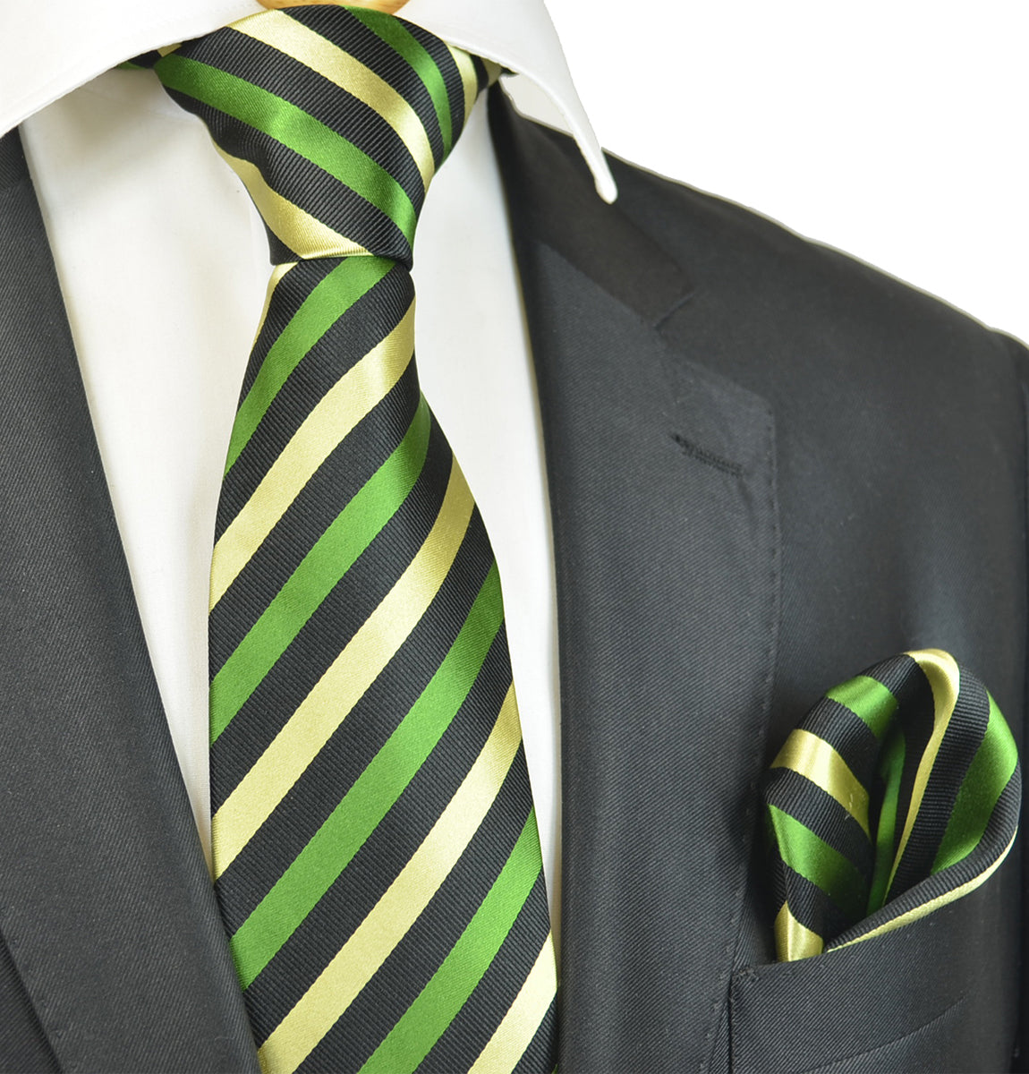 Green and Black Striped Silk Tie and Accessories | Paul Malone