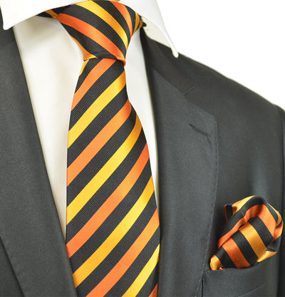 Orange and Black Striped Silk Tie Set by Paul Malone Paul Malone Ties - Paul Malone.com