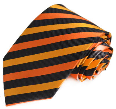 Orange and Black Striped Silk Tie Set by Paul Malone Paul Malone Ties - Paul Malone.com