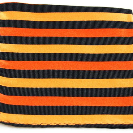 Orange and Black Striped Silk Pocket Square Paul Malone  - Paul Malone.com