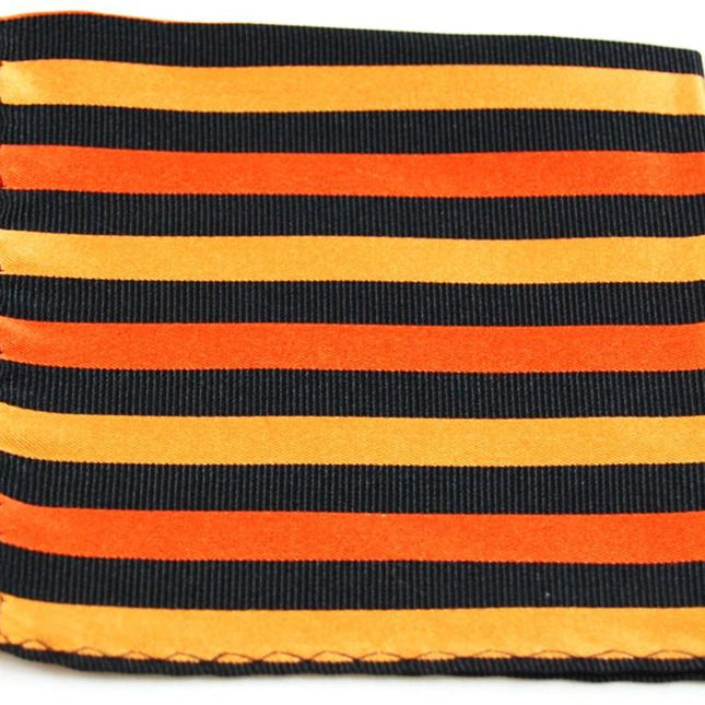 Orange and Black Striped Silk Pocket Square Paul Malone  - Paul Malone.com