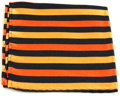 Orange and Black Striped Silk Pocket Square Paul Malone  - Paul Malone.com